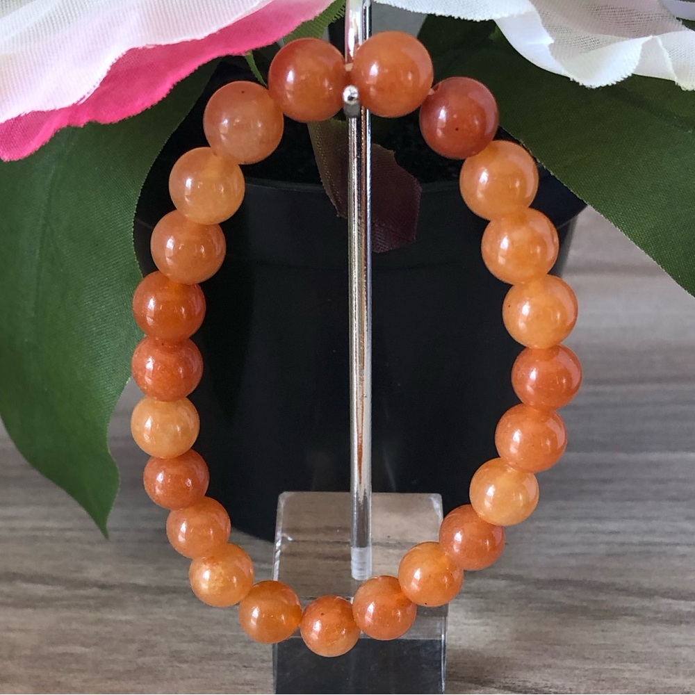 Red Aventurine Natural Stone Beads Stretchable Bracelet 7" - 8mm Beaded Bracelet